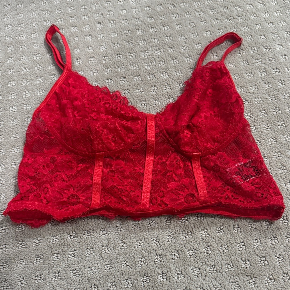 SHEIN Vibrant Red Lace Bralette